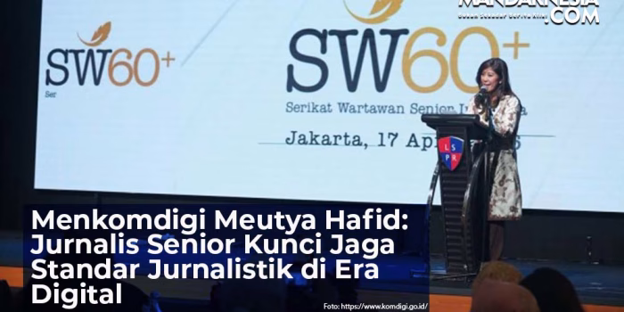 Menkomdigi Meutya Hafid memberikan sambutan dalam acara Deklarasi Serikat Wartawan Senior Indonesia di Gedung LSPR Sudirman Park, Jakarta Pusat, Jumat (17/04/2026). Foto: Ardi Widiyansah/Komdigi